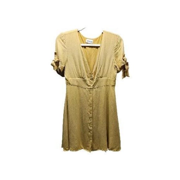 Sugar & Lips Women Golden Yellow Button Down Mini Dress Small - Picture 1 of 8